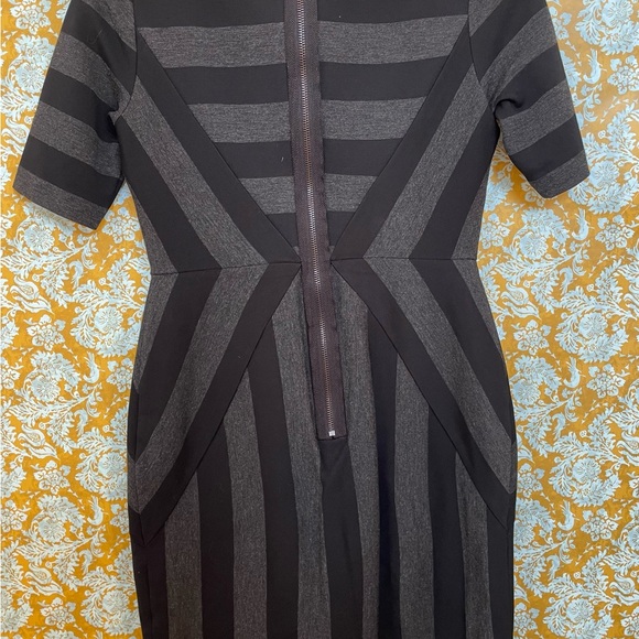 Anthropologie Maeve Geoplane Black Dark Gray Stripe Form Fitting Pencil Dress - Picture 3 of 4
